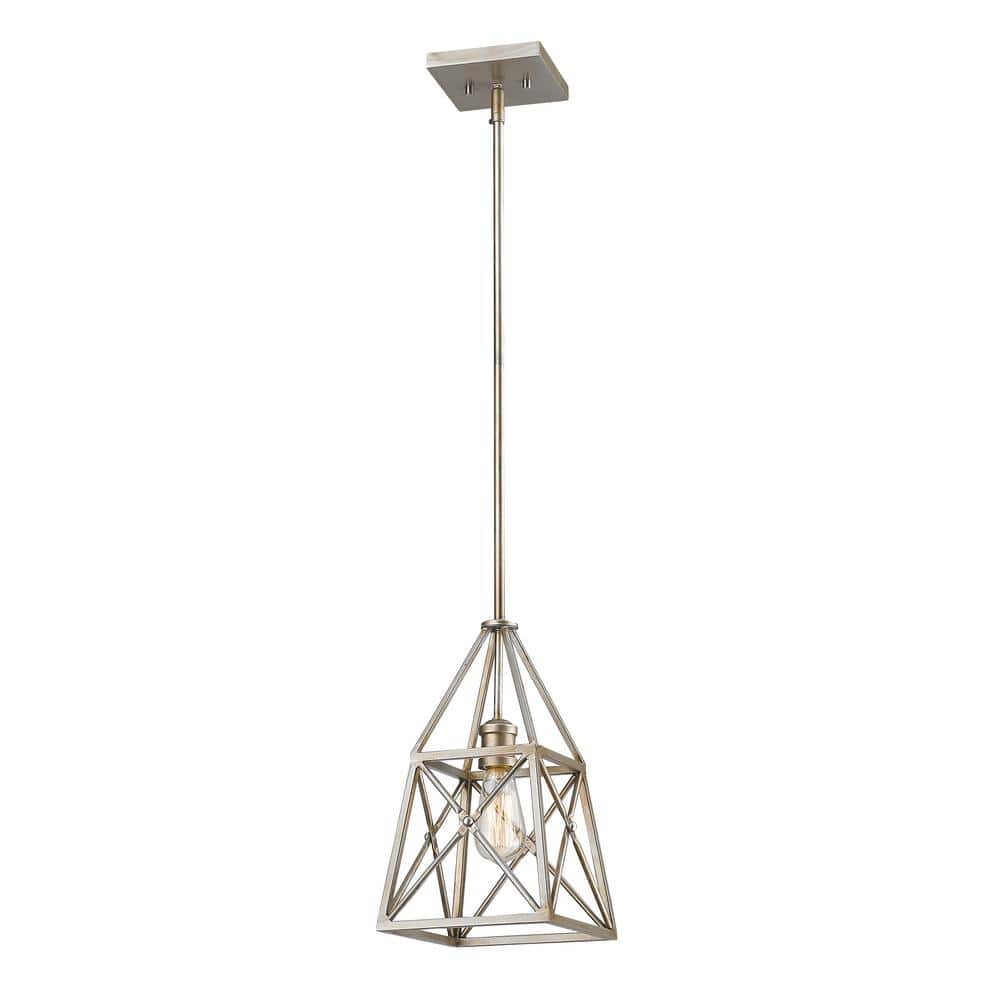 Trestle 100-Watt 1-Light Antique Silver Cage Mini Pendant Light with No Bul