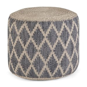 Edgeley Boho Round Pouf in Grey, Natural Woven Braided Jute