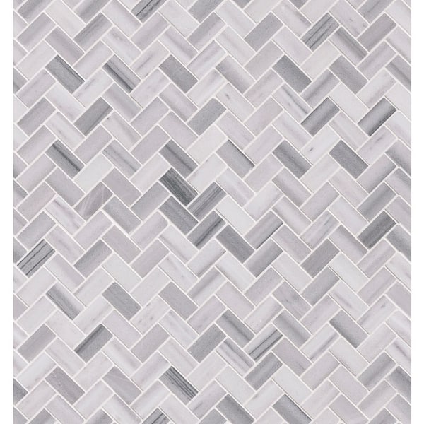 MSI Bergamo Herringbone 12 in. x 12 in. x 10 mm Polished Marble Mesh-Mounted Mosaic Tile (10 sq. ft. / case)