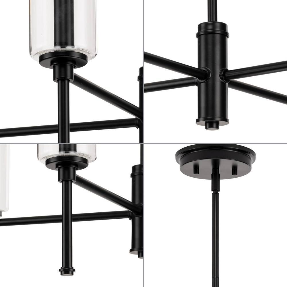 Elara Matte Black 4-Light Steel Chandelier with Clear Glass Shades
