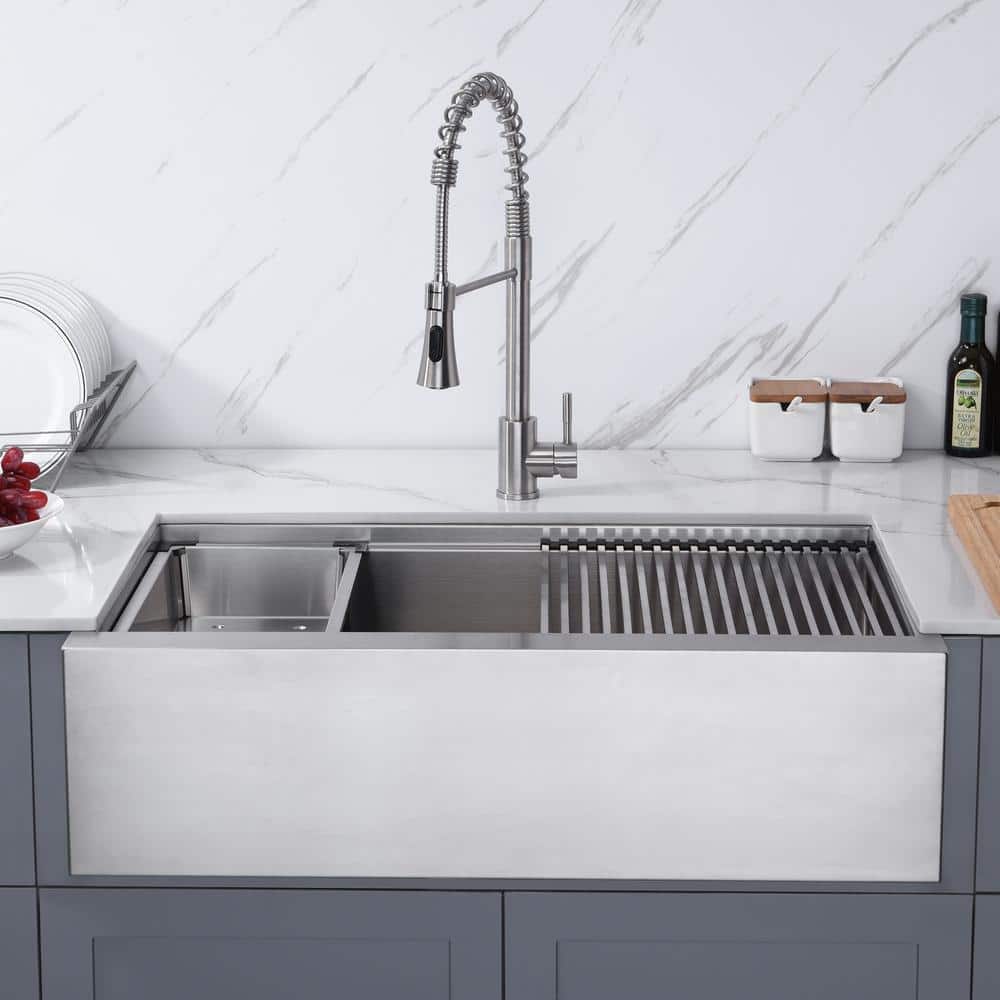 33" Stainless Steel Farmhouse Apron Single Bowl Kitchen Sink Workstation