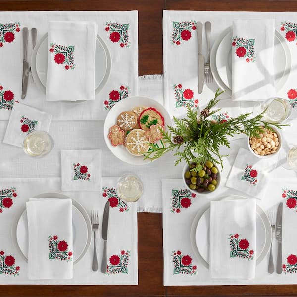 Company Cotton Embroidered Novelty 19 in. W x 19 in. H Red Cotton Napkins Set of 4