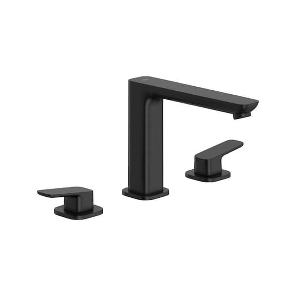 Cubeo 2-Handle Deck Mount Roman Tub Faucet with Spout and Handles and Ceramic Disc Valves in Matte Black