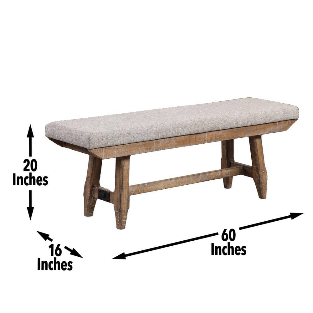 Rustic Ranch 60" Beige Upholstered Bench with Stretchers