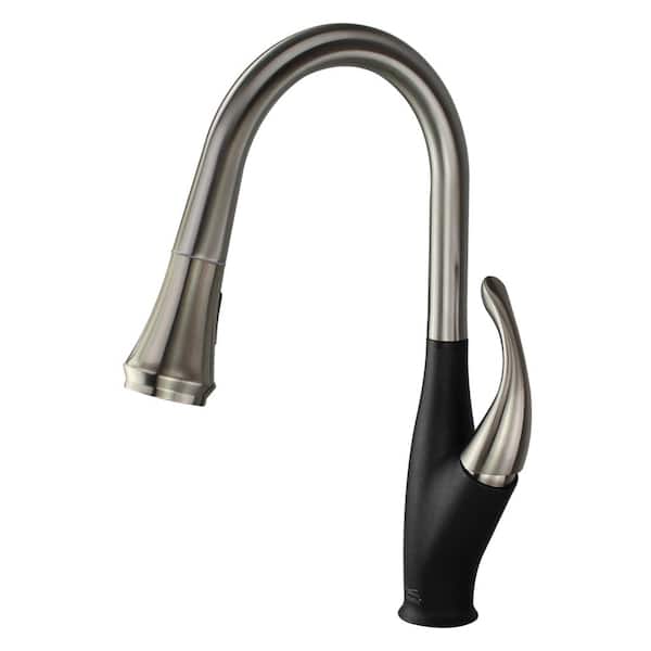 Layla Single-Handle Pull-Out Sprayer Kitchen Faucet in Luxe Stainless / Black