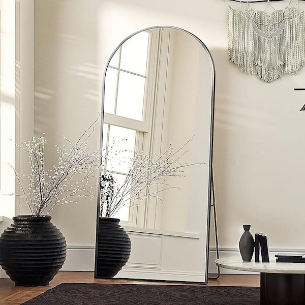 Unbranded Classic 22 in. W x 65 in. H Arch Metal Frame Silver Stand Full Length Mirror for Decorative Living Room Bedroom