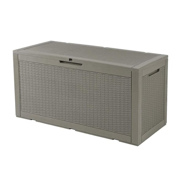 100 Gal. Large Light Brown Waterproof Resin Deck Box with Lockable Lid and Side Handles