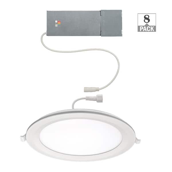 Commercial Electric 8 in. Canless Integrated LED Recessed Light Trim 1800 Lumens Adjustable CCT Kitchen Bathroom Remodel Wet Rated (8-Pack)