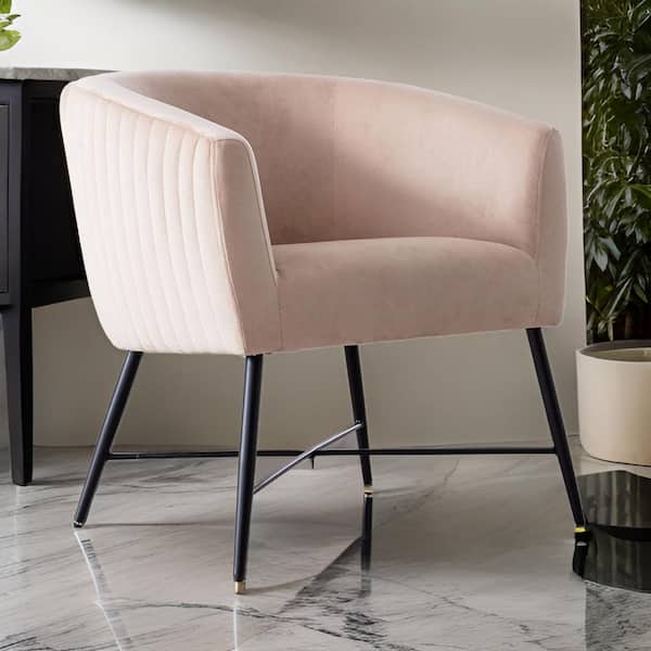 Benjara Beige and Black Fabric Arm Chair with Curved Back and Shelter Arms