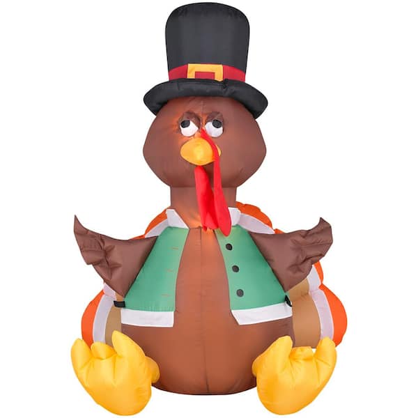 Home Accents Holiday 4 Ft Pre Lit Airblown Thanksgiving Turkey Inflatable 26396 The Home Depot