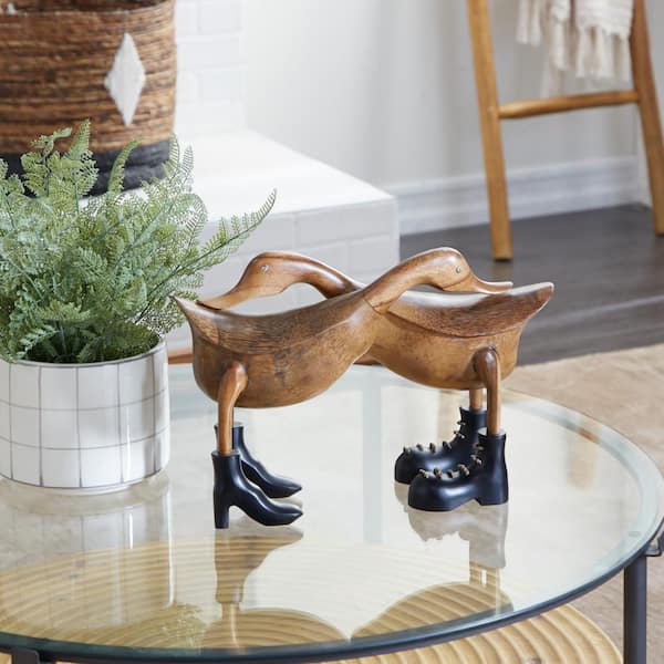 6 in. x 11 in. Brown Bamboo Handmade Duck Sculpture