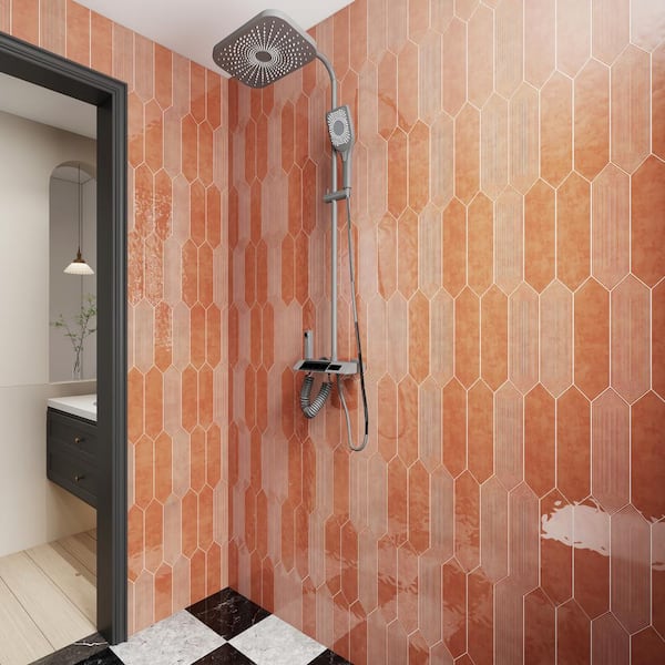 Glossy Ceramic Picket Hexagon Subway 3 in. x 12 in. x 10 mm Wall Tile Case - Coral (20-Tile Pieces/5 sq. ft.)