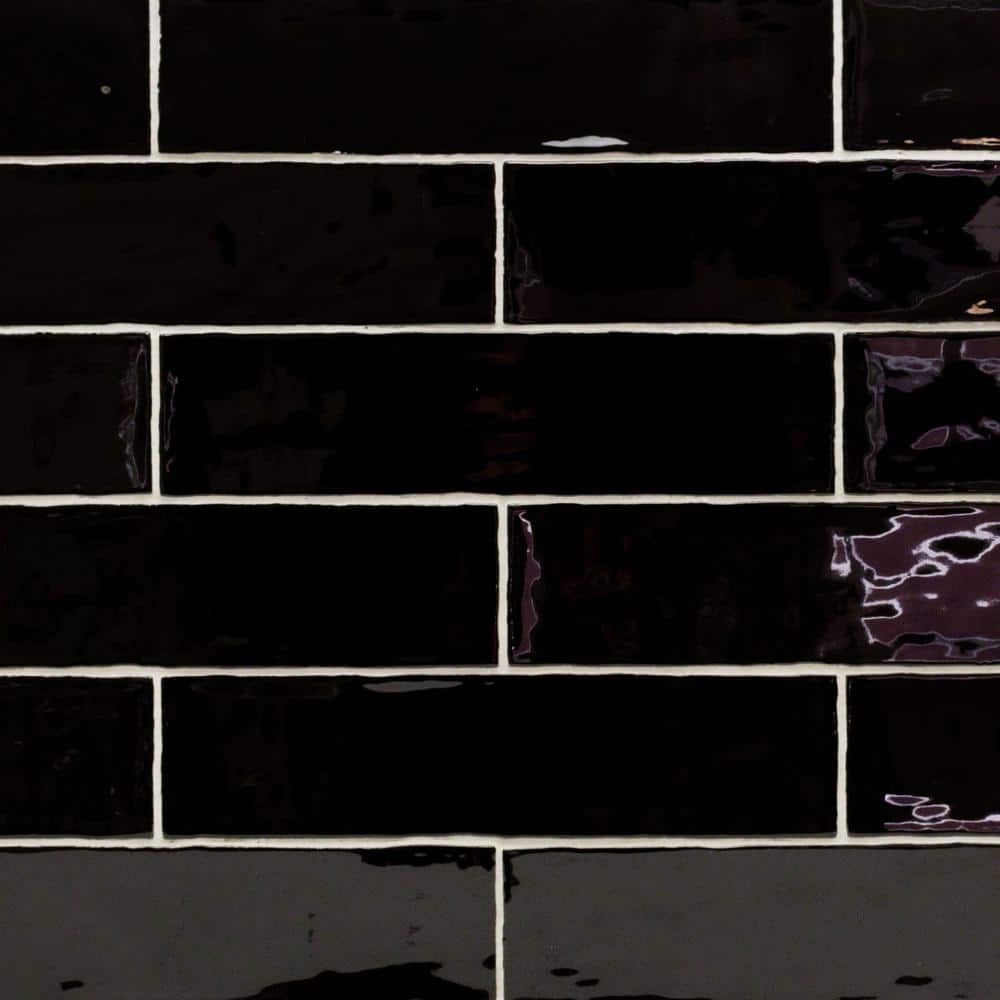 Messi Black Polished Ceramic Subway Wall Tile 3x12