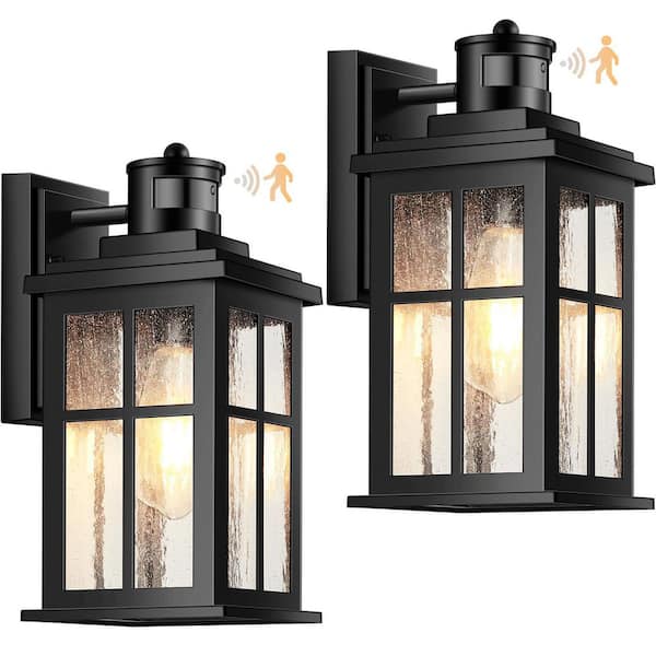 2 Pack Black Motion Sensor Porch Lights Outdoor, Waterproof Wall Sconce Modern Wall Lantern Dusk to Dawn