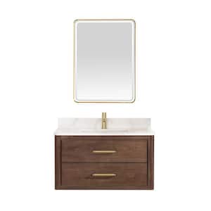 Cristo 36 in. W x 22 in. D x 20.6 in. H Single Sink Bath Vanity in Dark Brown with White Quartz Stone Top and Mirror