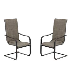 Brown C-Spring Motion Patio High Back Dining Chairs in Breathable Padded Textilene Fabric and Sturdy Metal Frame 2-Pack