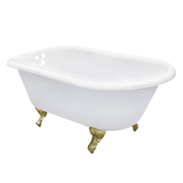 Aqua Eden 60 in. x 30 in. Cast Iron Clawfoot Soaking Bathtub in White/Brushed Brass