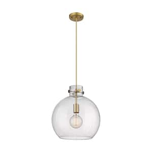 Newton Sphere 100-Watt 1 Light Brushed Brass Shaded Pendant Light with Seeded glass Seeded Glass Shade