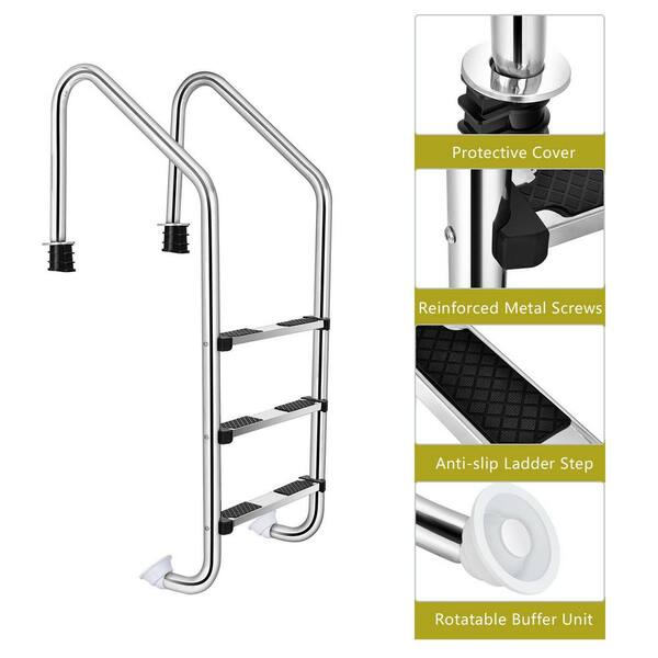 Stainless Steel ARKSEN In-ground 3 Step Swimming Pool Ladder w/Non-Skid Step Easy Mount Legs Heavy Duty 
