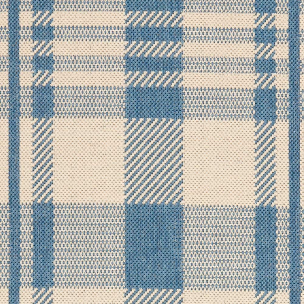 Blue Plaid Low Pile Indoor/Outdoor Area Rug
