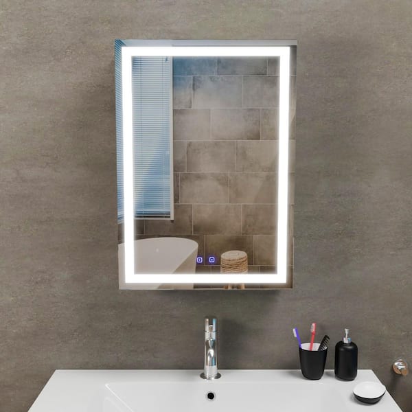 Fab Glass and Mirror 20 in. W x 28 in. H Rectangular Aluminum Medicine Cabinet with Mirror, 2 Glass Shelves, Recessed/Surface