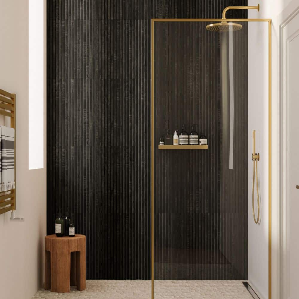 Black Ribbed Porcelain Large Format Wall Tile 24x48