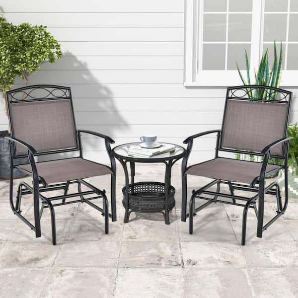 Clihome Metal Outdoor Glider Armchairs with Ergonomic Design