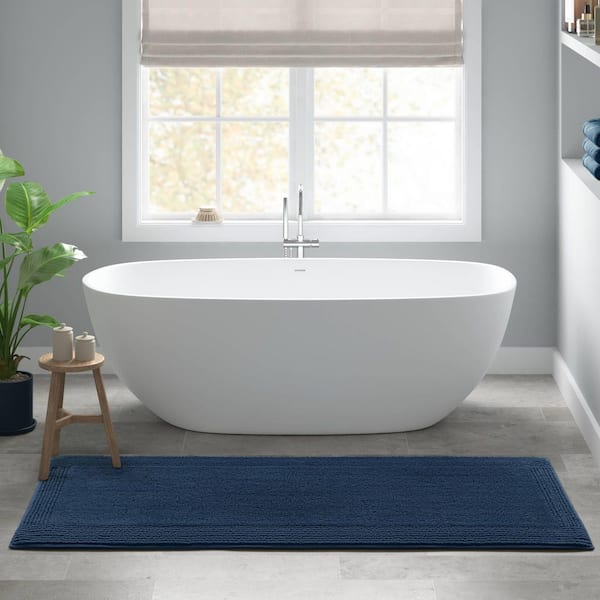 Splendor Navy 24 in. x 72 in. 100% Cotton Tufted 3000 GSM Reversible Bath Rug