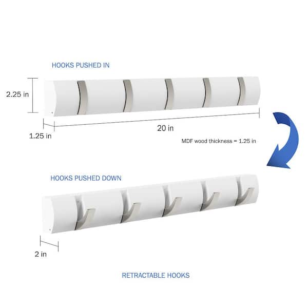 Lavish Home White 5-Hook Retractable Wall Mount Rack HW0200086