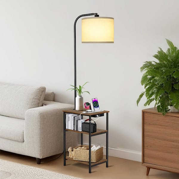 63 in. Vintage Yellow Modern 1-Light Dimmable Arc Floor Lamp for Living Room with Fabric Drum Shade