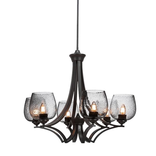 Unbranded Cleveland 6 Light Matte Black Cluster Chandelier for Dinning Table with 6 in. Smoke Bubble Glass No Bulbs Included