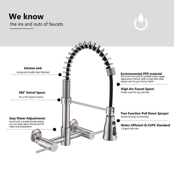 Elements of Design Brushed Nickel 2-Handle Wall-Mount Bridge Handle Kitchen Faucet Elements of Design Brushed Nickel 2-Handle Wall-Mount Bridge Handle Kitchen Faucet