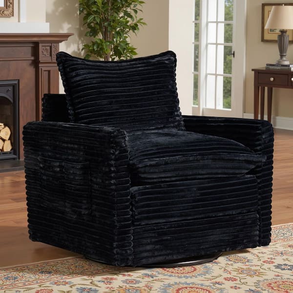 YOYO Black Plush Corduroy Swivel Accent Chair with 360° Rotation Modular Sectional Arm Chair