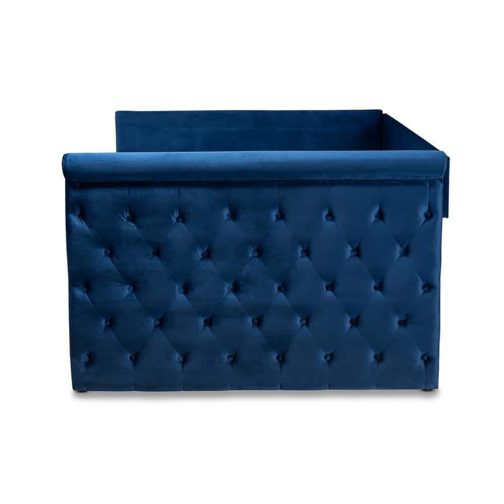Navy Blue Velvet Upholstered Full Daybed with Trundle