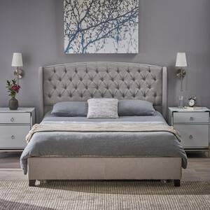 Light Gray Fully Upholstered Fabric Queen Bed Set