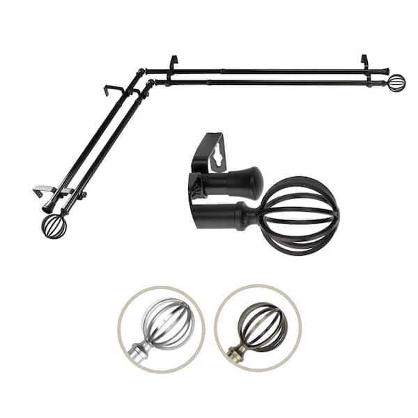 Unbranded 48 in. - 84 in. Adjustable 3/4 in. Double Corner Window Curtain Rod in Black with Leoni Finial