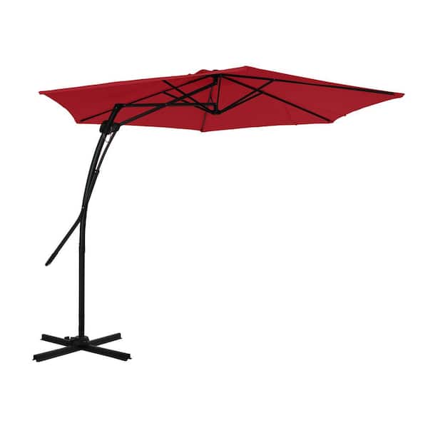Clihome 10 ft. Square Cantilever Outdoor Market Umbrella in Red with 360-Degree Swivel Footrest