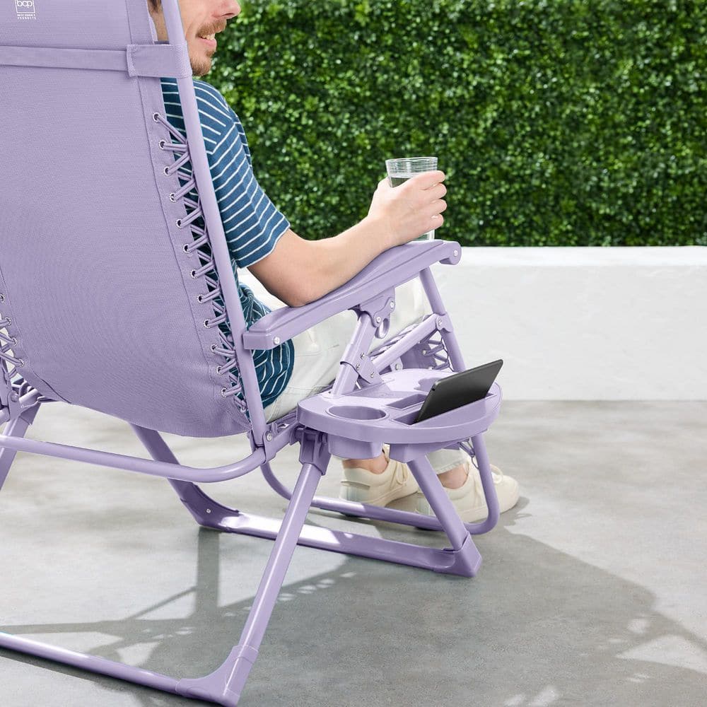 Lavender Zero Gravity Reclining Beach Lounger with Tray