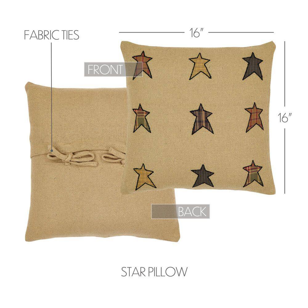 16" Tan Burlap Cotton Star Applique Pillow Set