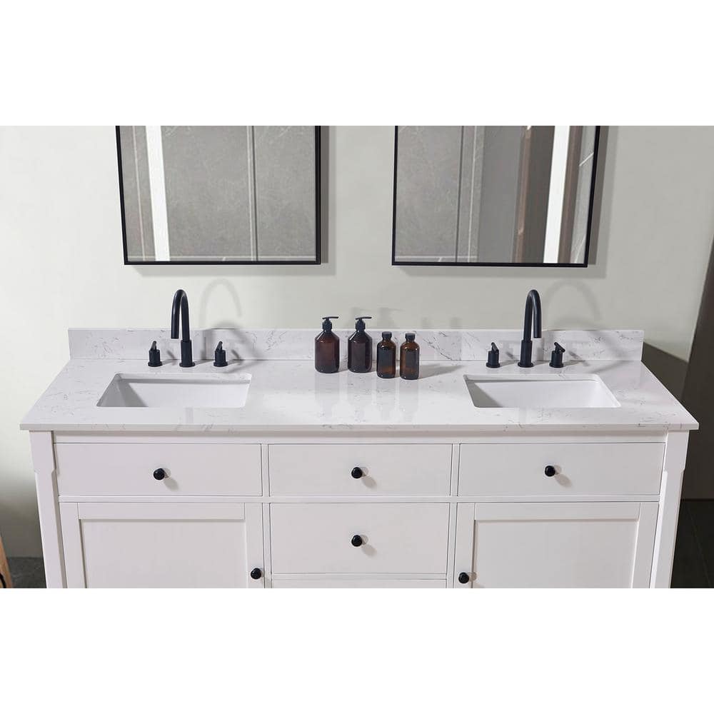 Trento 73" White Composite Stone Double Vanity Top with Sink