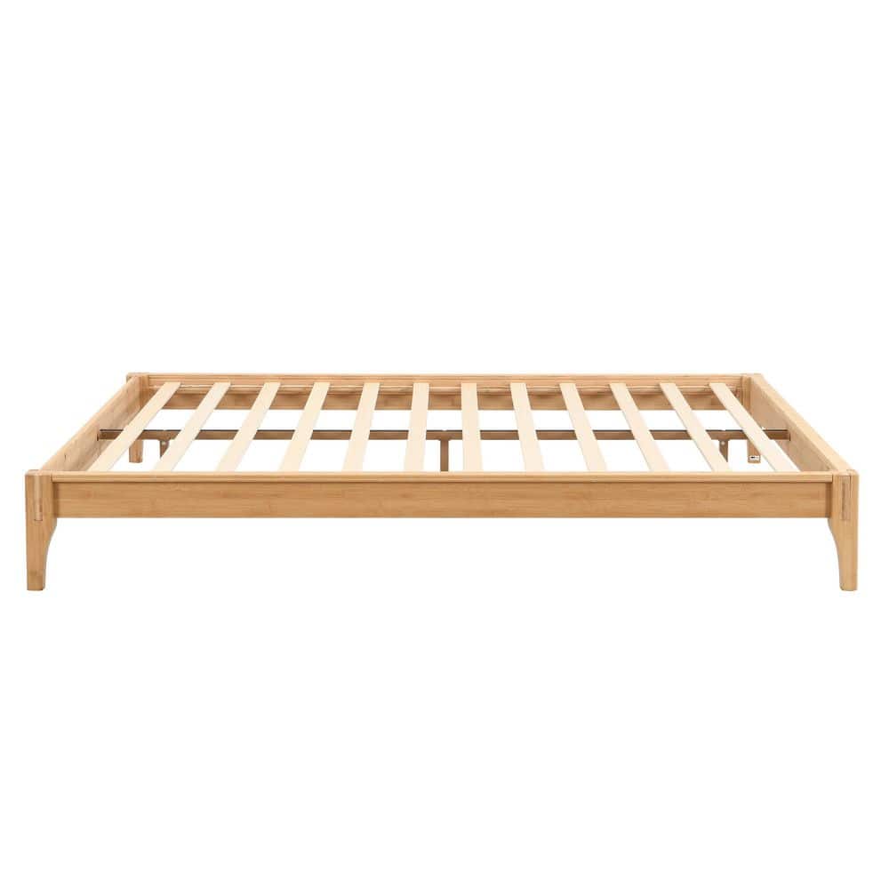 Brown 100% Solid Dry Bamboo Wood Frame Queen Size Platform Bed with Additional Center Support Slats and Legs - thumbnail 2