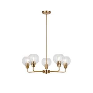 5-Light Chandelier Gold Finish Clear Globe Glass Shades