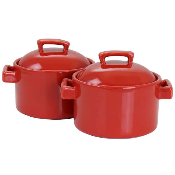 MARTHA STEWART 2-Piece 6 Inch Red Casserole and Lid Bakeware Set