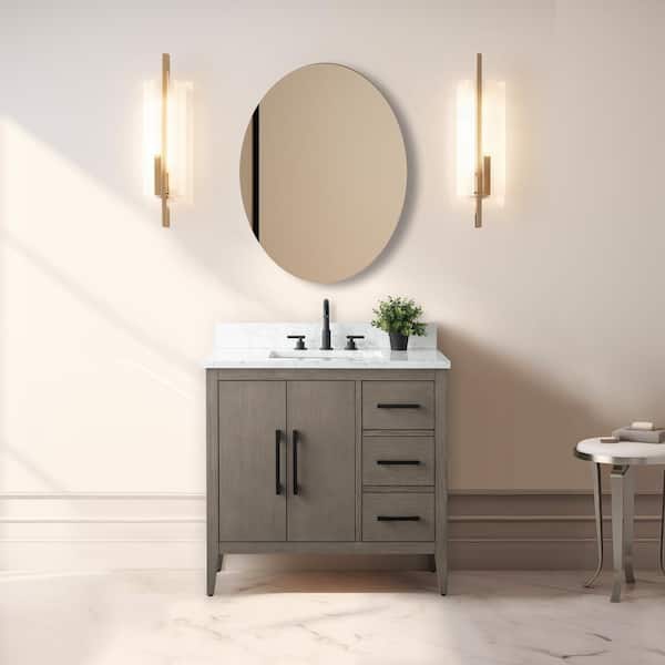 Vanity Art 36 in. W x 22 in. D x 34 in. H Single-Sink Bath Vanity in Driftwood Gray with Engineered Marble Top in Arabescato White