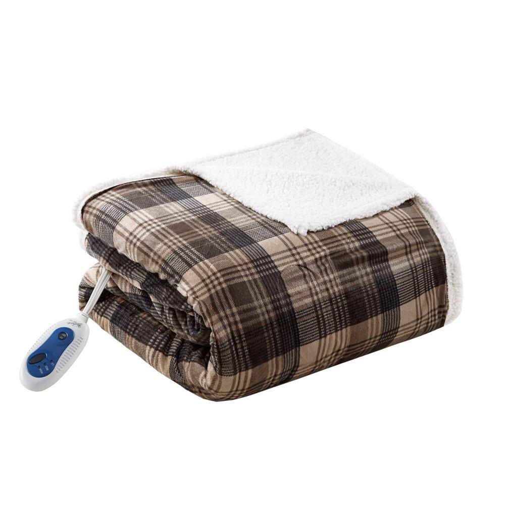 Brown Reversible Knitted Electric Heated Throw Blanket