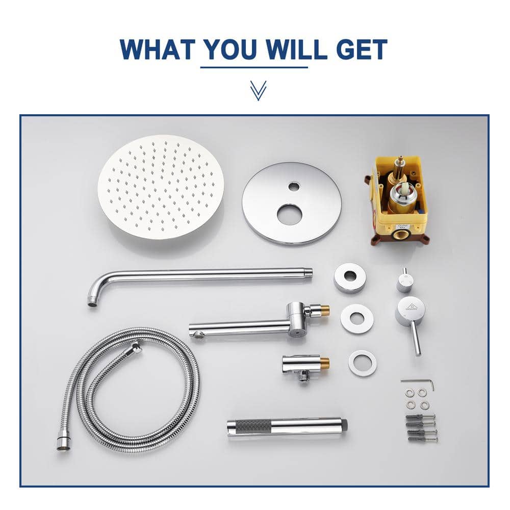 Chrome Dual Round Rain Shower System with Handheld and Wall Mount