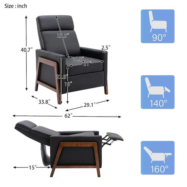 URTR Black Wood-Framed PU Leather Recliner Chair Adjustable Home Theater  Seating with Thick Seat Cushion and Backrest T-01280-B - The Home Depot