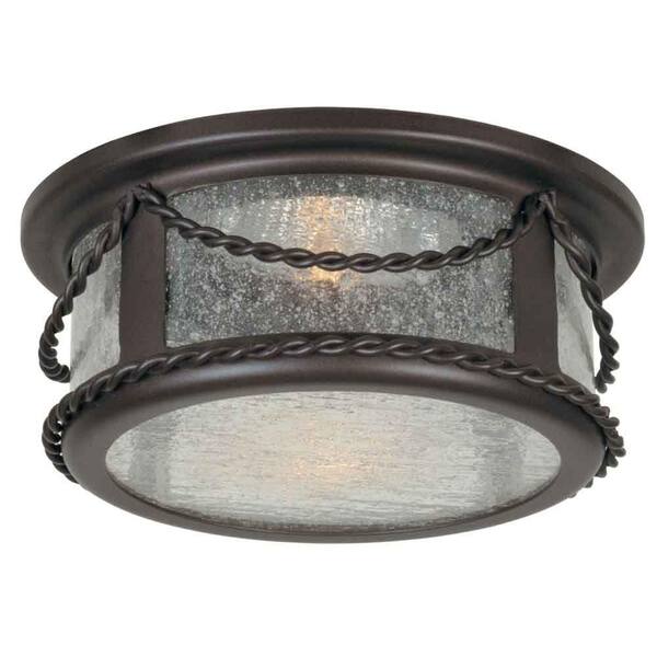Hampton Bay 4 in. Oil Rubbed Bronze Recessed Deco Trim with Seeded Glass Shade