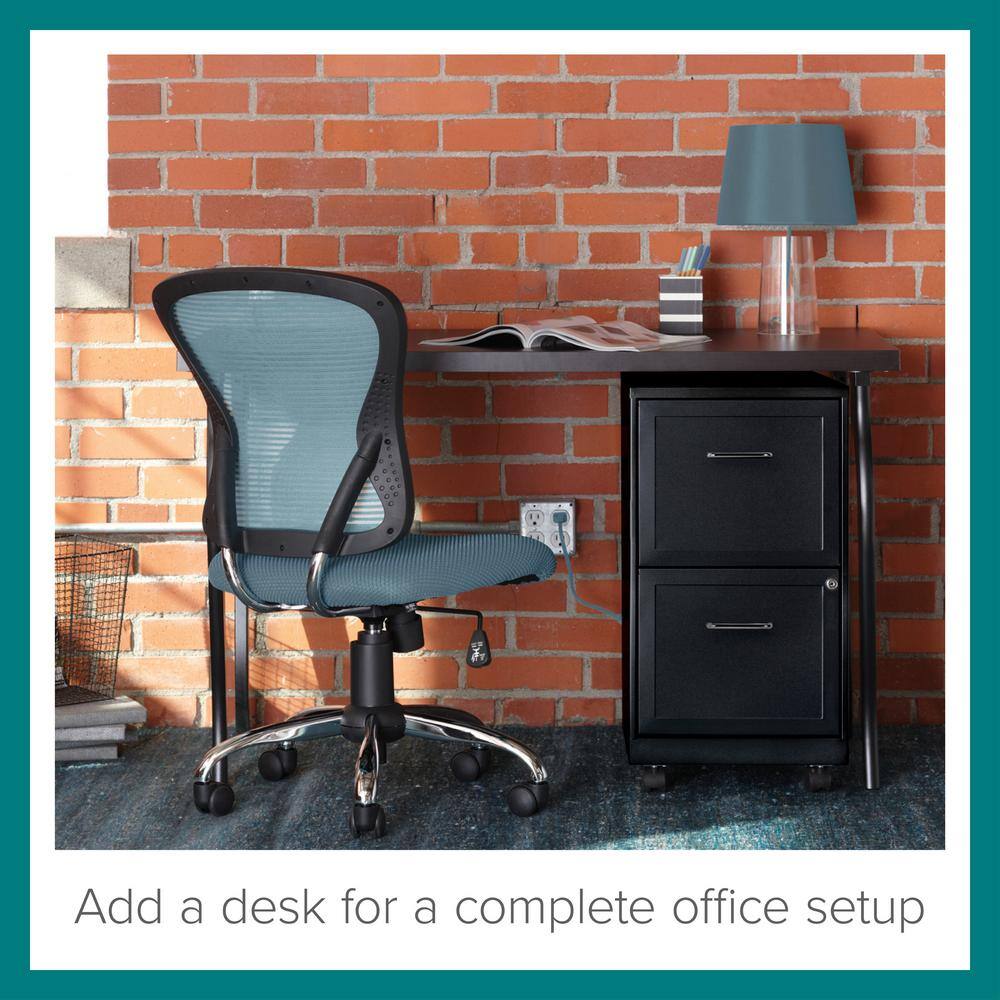 Black 18" Mobile 2-Drawer Lockable Vertical File Cabinet