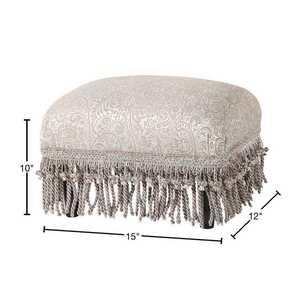 Fiona Teal Tan Polyester Traditional Footstool with Fringes
